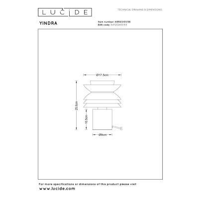 YINDRA Lampa stołowa – Taupe – D17,5 – 1xE27 – 40W – Metal 65503/01/41 Lucide